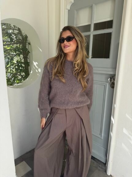 Mohair trui - taupe lange mouw